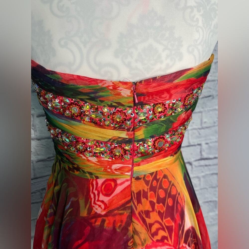 Frenchy by Heather French Henry Colorful Boho Strapless Chiffon Maxi Gown - Picture 6 of 12